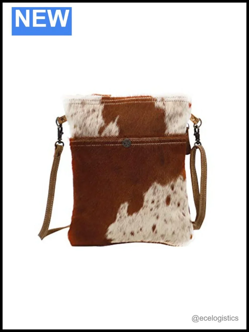 Cowhide Print Crossbody Bag with Genuine Leather Strap, Western Purse